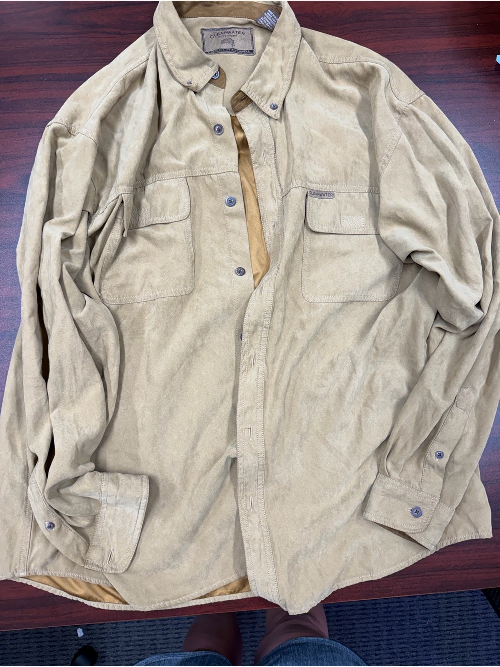 Casual Suede Button-Down Shirt Jacket in Tan